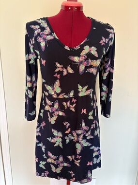 Tu Clothing Black Butterfly Print Fit & Flare Tunic - UK 14 / US 10